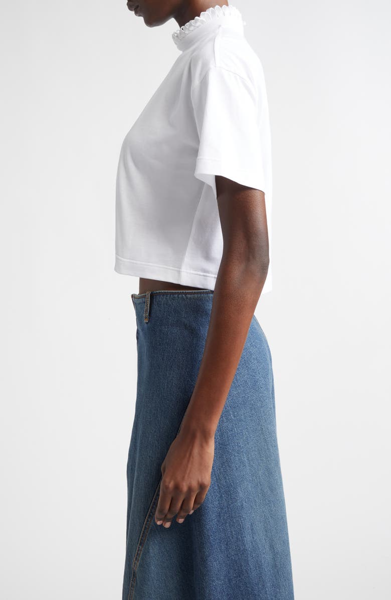 Alaïa Ribbon Collar Crop T-Shirt, Alternate, color, Blanc