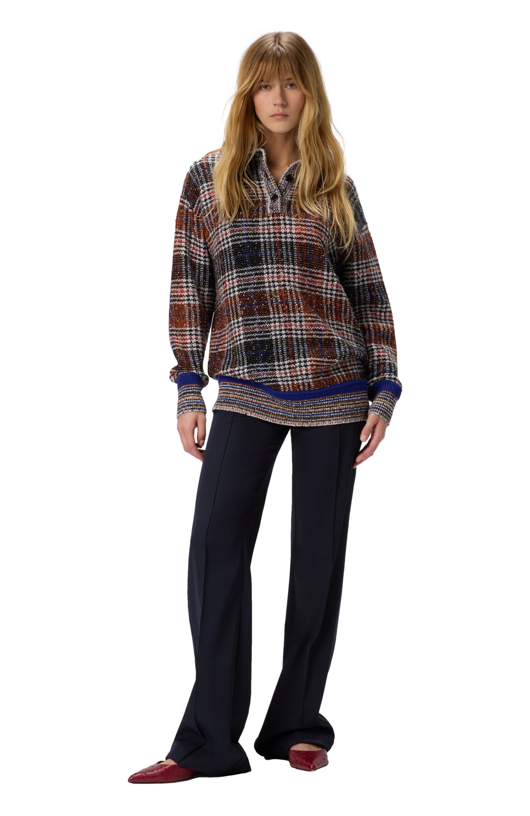 High-neck Sweater With Check Pattern