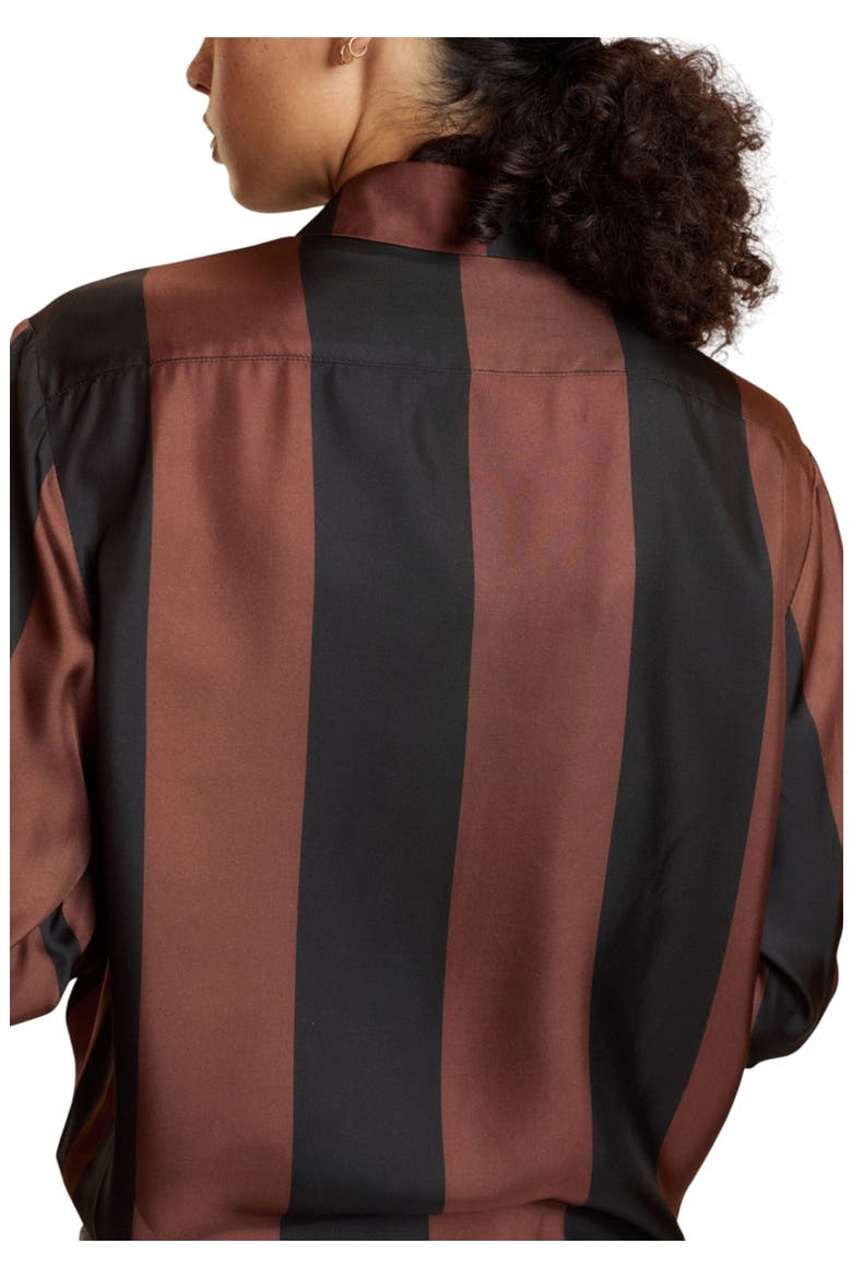 Silk Stripes Button-Up Shirt, Alternate, color, Black/Brown