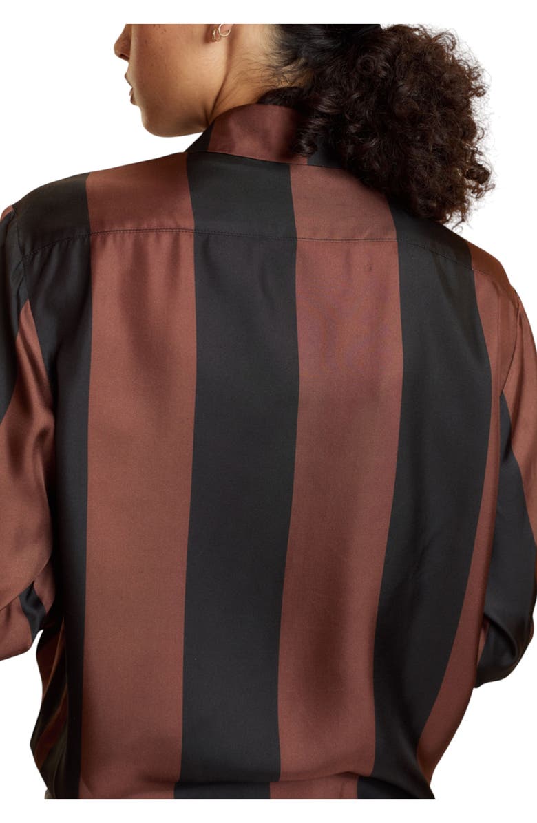 Cynthia Rowley Silk Stripes Button-Up Shirt, Alternate, color, Black/Brown