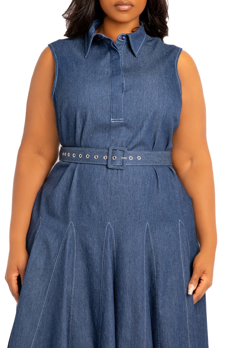 BUXOM COUTURE Belted Denim Shirtdress, Alternate, color,