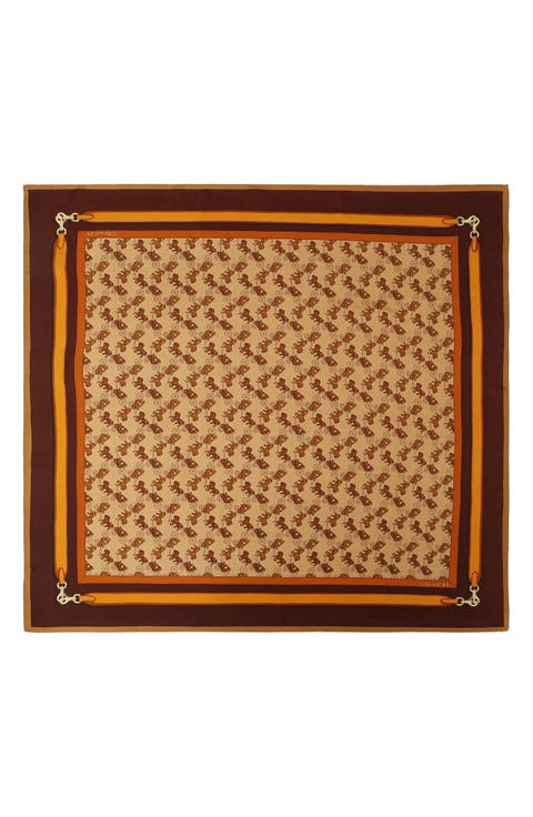 Horse & Carriage Print Silk Square Scarf