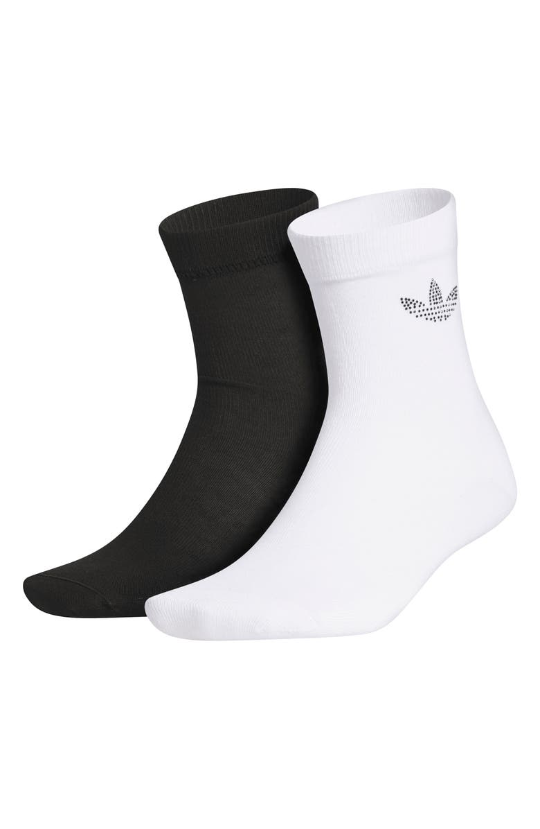 adidas Gender Inclusive Originals Rhinestone Assorted 2-Pack Quarter Socks, Main, color, Black/ Grey/ White