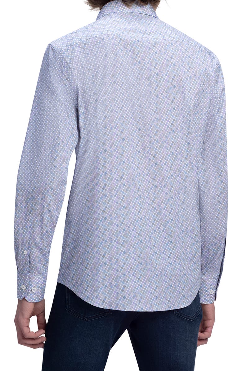 Bugatchi Shaped Fit Geo Print Stretch Cotton Button-Up Shirt, Alternate, color, 