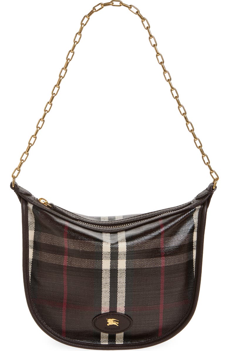 Burberry Mini Highlands Check Coated Canvas Shoulder Bag, Main, color, Mahogany