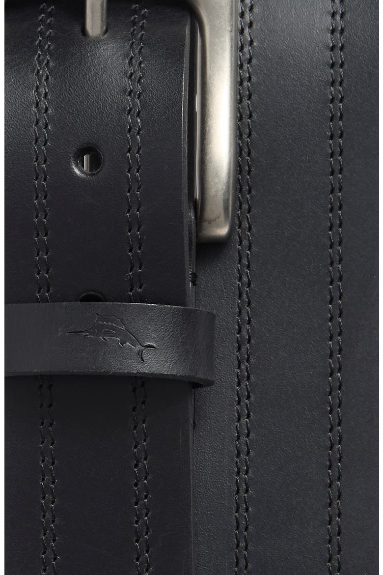 Double Stitch Leather Belt, Alternate, color, BLACK