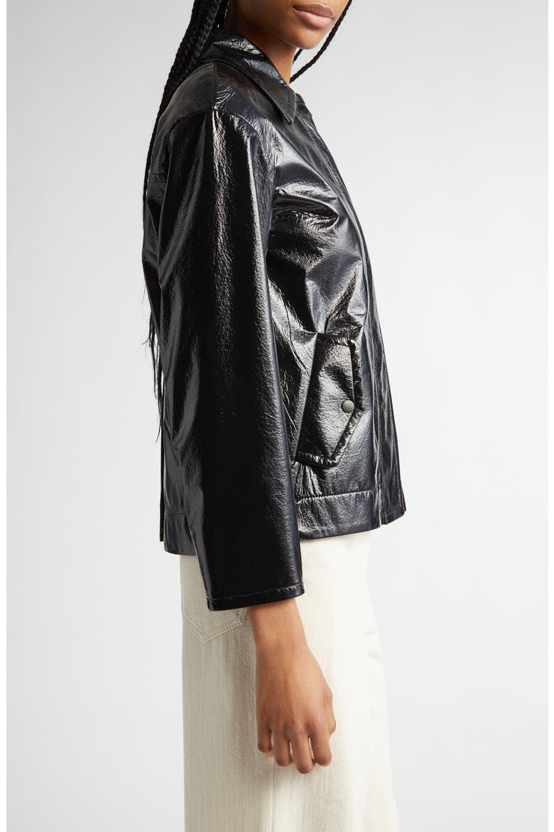 Lacquered Faux Leather Jacket, Alternate, color, BLACK