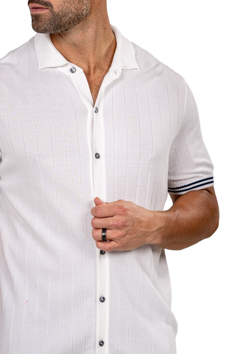 Maceoo Marthy Knit Short Sleeve Button-Up Shirt, Alternate, color, White