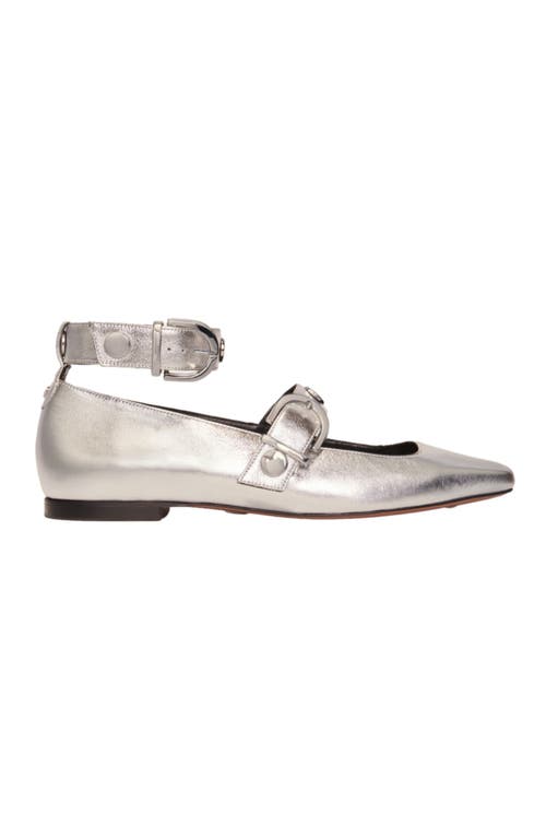 Maje Metallic Leather Mary Janes In Silver
