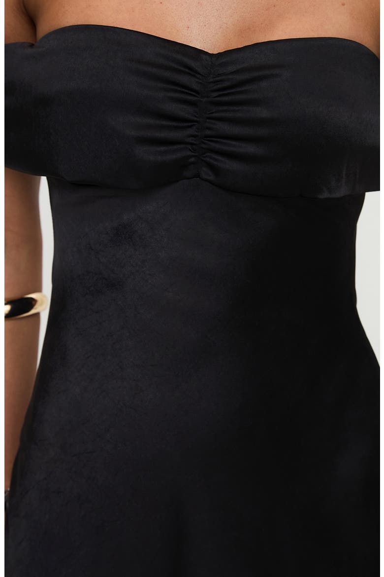 Sadee Off the Shoulder Satin Minidress, Alternate, color, BLACK