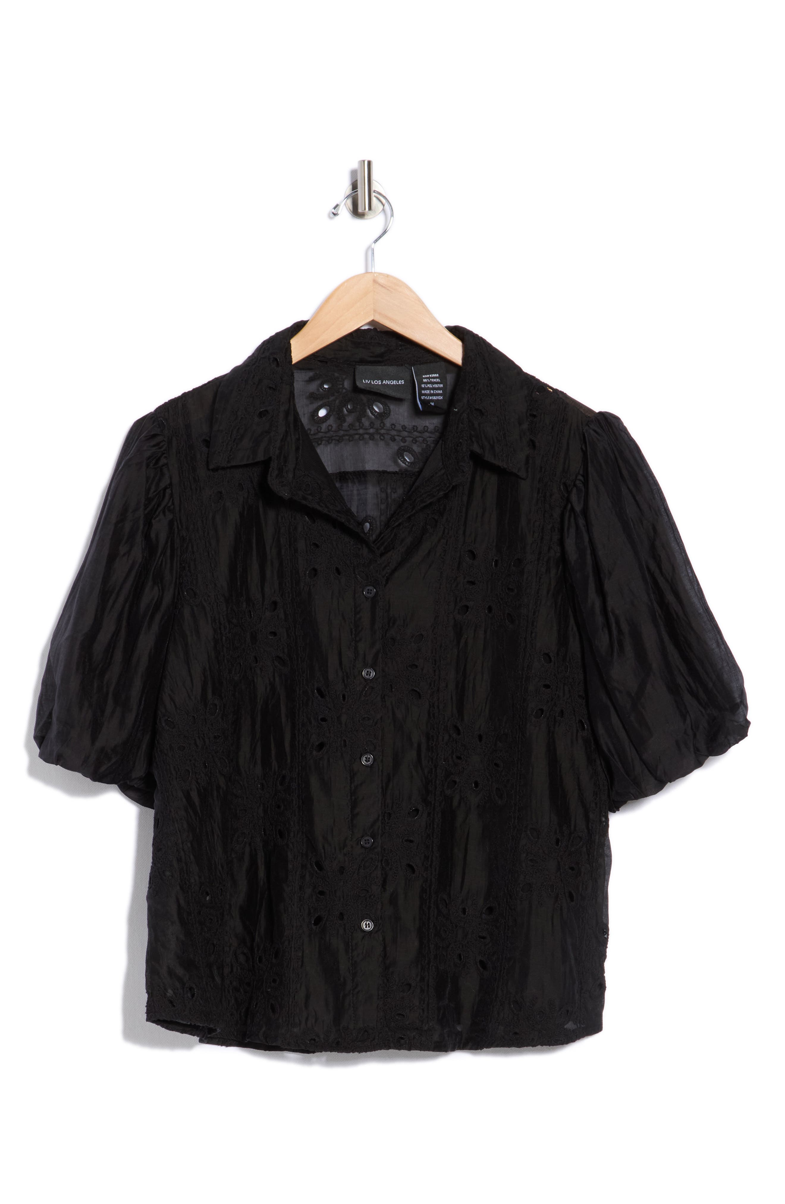 Forgotten Grace Eyelet Puff Sleeve Button-Up Shirt