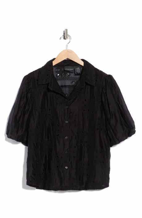 Forgotten Grace Eyelet Puff Sleeve Button-Up Shirt