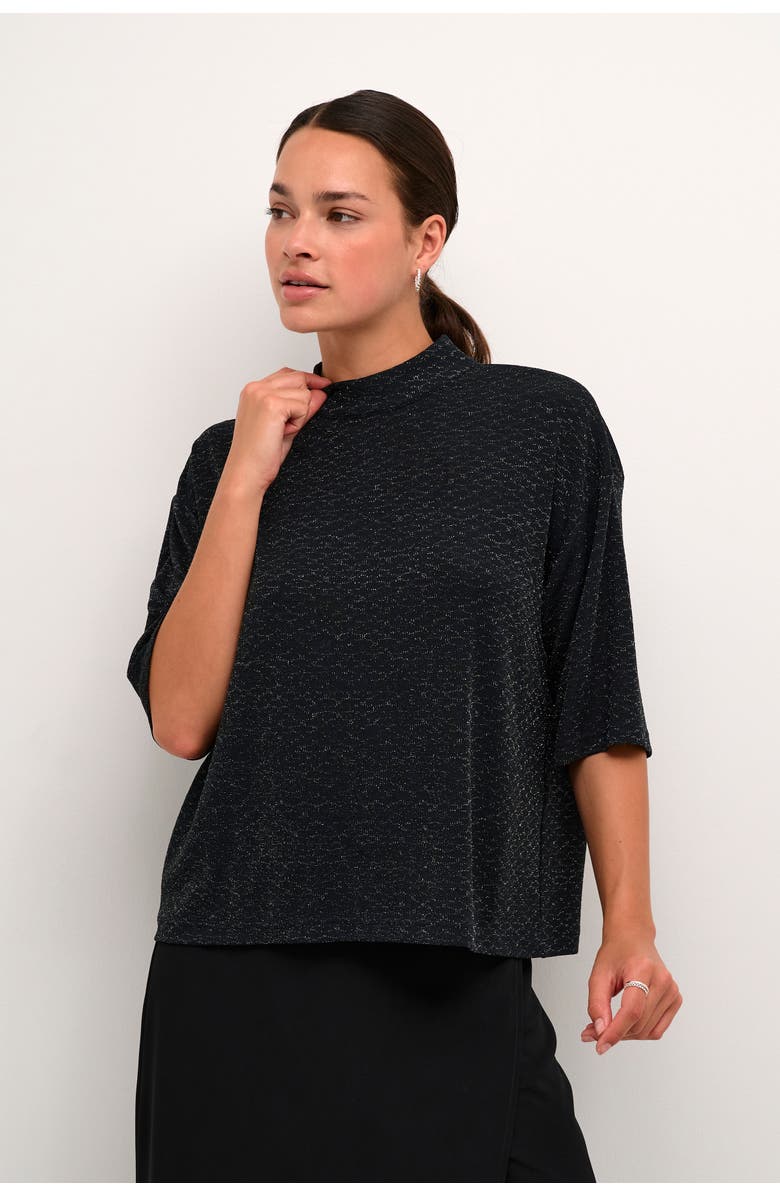 Kaffe Kaellie Mock Neck Half Sleeves T-Shirt, Main, color, Black Glitter Jersey