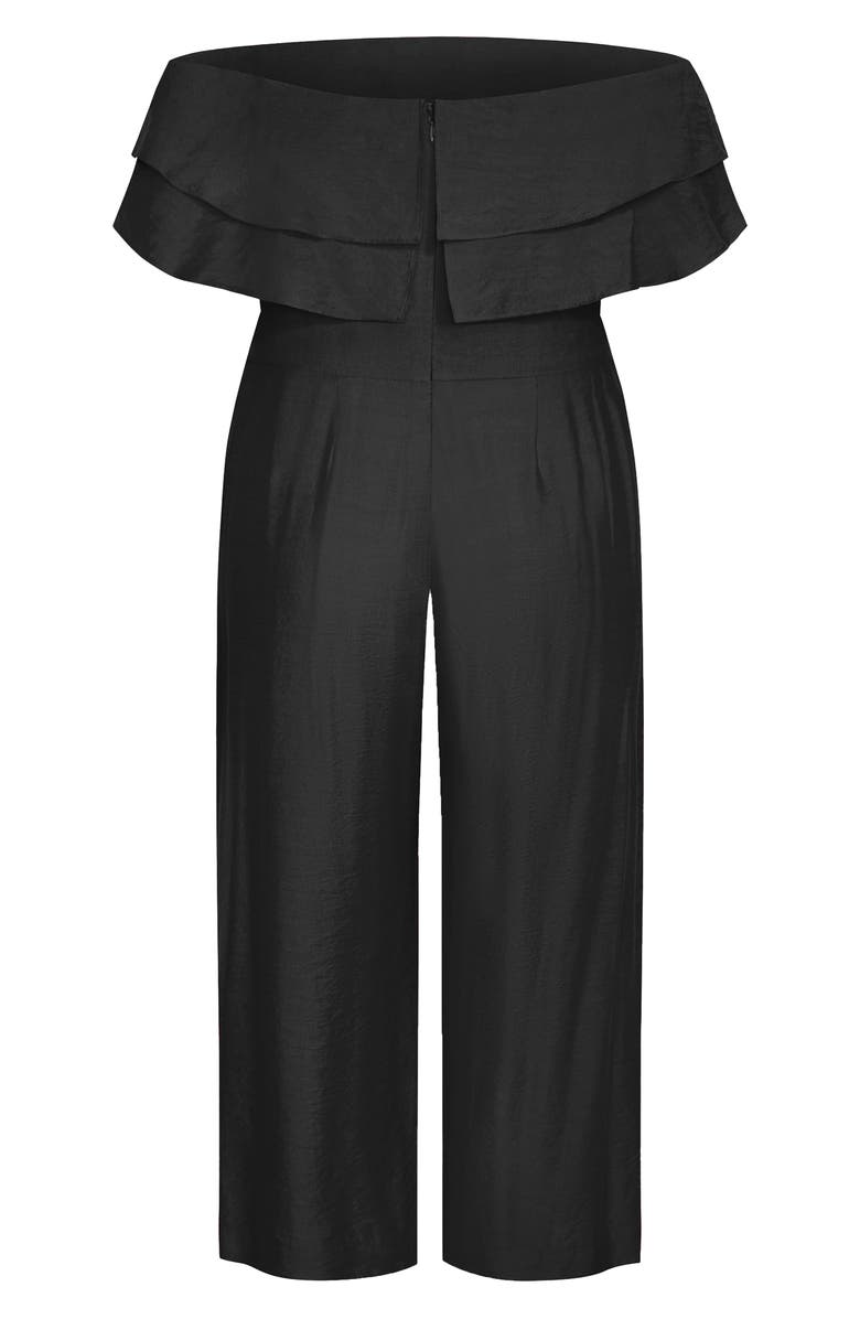 City Chic Poppy Ruffle Off the Shoulder Jumpsuit, Alternate, color, Black