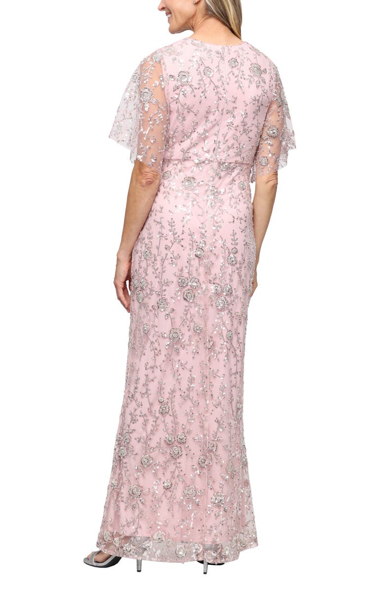 SL FASHIONS Beaded Surplice Neck Gown, Alternate, color, Blush