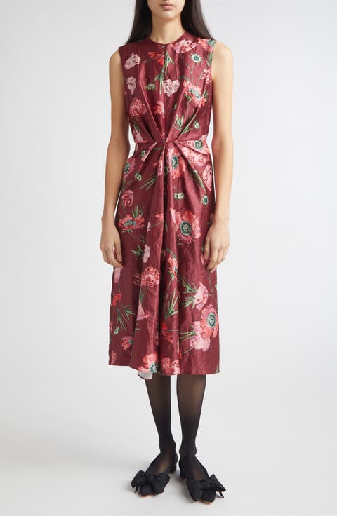 Floral Textured Satin Midi Dress