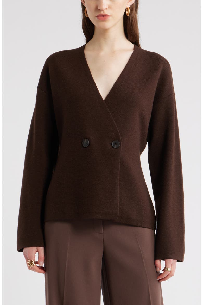 Double Breasted Merino Wool Blend Cardigan, Main, color, BROWN COFFEE
