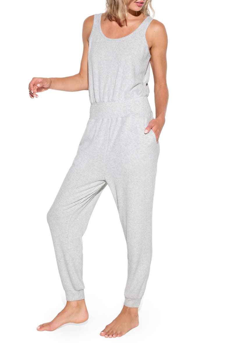 Spiritual Gangster Tranquility Ribbed Sleeveless Jogger Jumpsuit, Alternate, color, Light Heather Grey