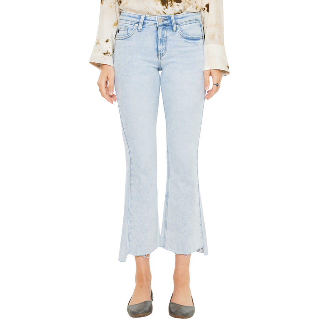 Kancan Elsie Mid Rise Cropped Flare Jeans In Blue