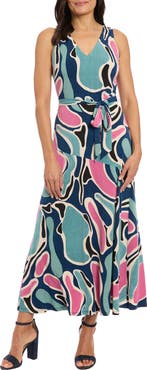 London Times Asymmetric Maxi Dress