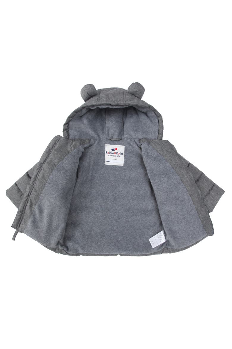 Bear Fleece Hooded Puffer Jacket, Alternate, color, Gray Textured