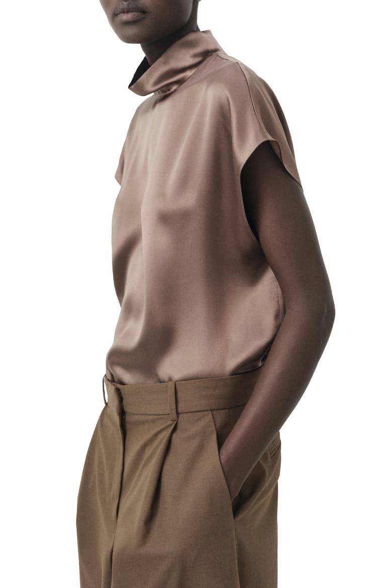 Selection Mock Neck Silk Satin Top, Main, color, MEDIUM BROWN