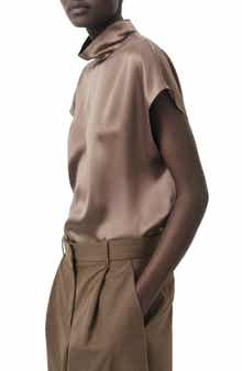 MANGO Selection Mock Neck Silk Satin Top