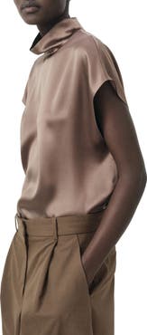 MANGO Selection Mock Neck Silk Satin Top