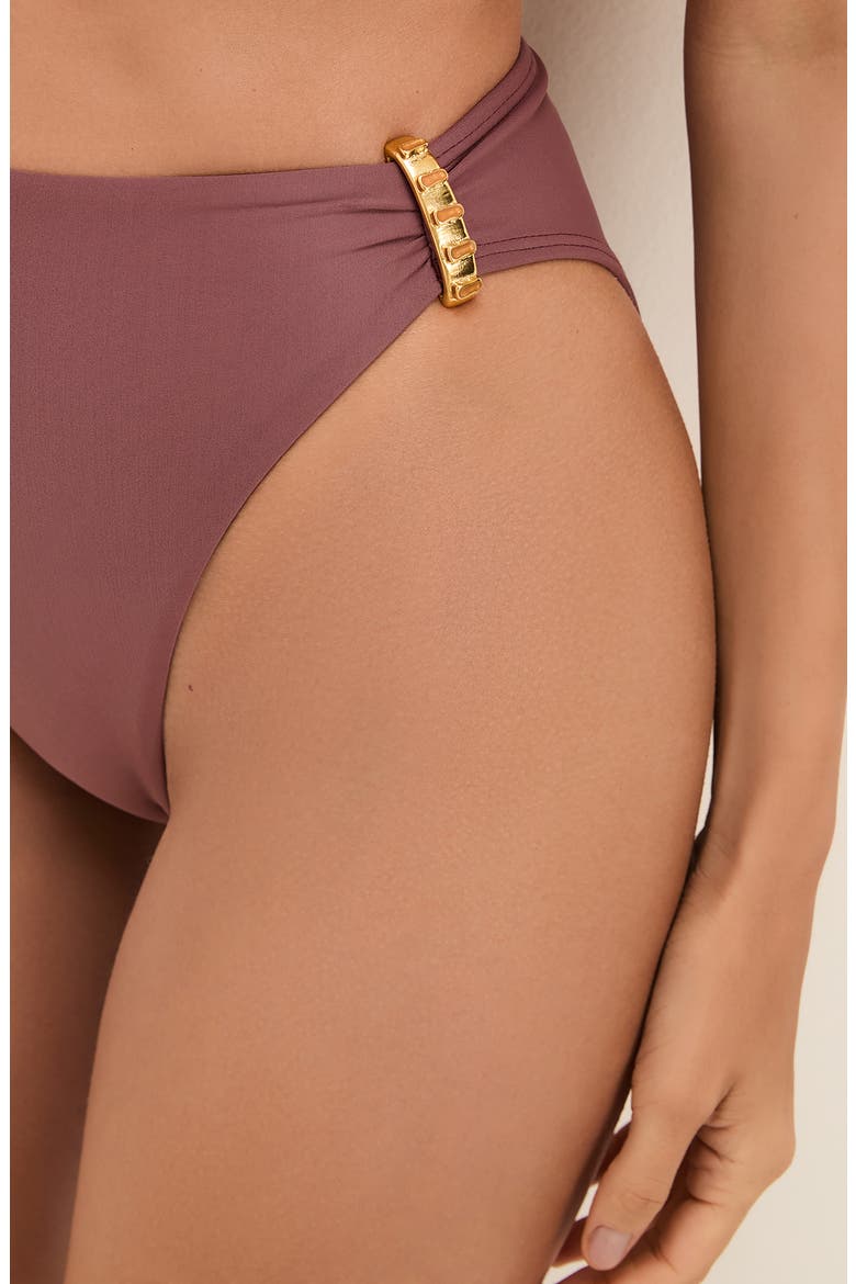 Bessie Hardware Detail High Waist Bikini Bottoms, Alternate, color, PURPLE