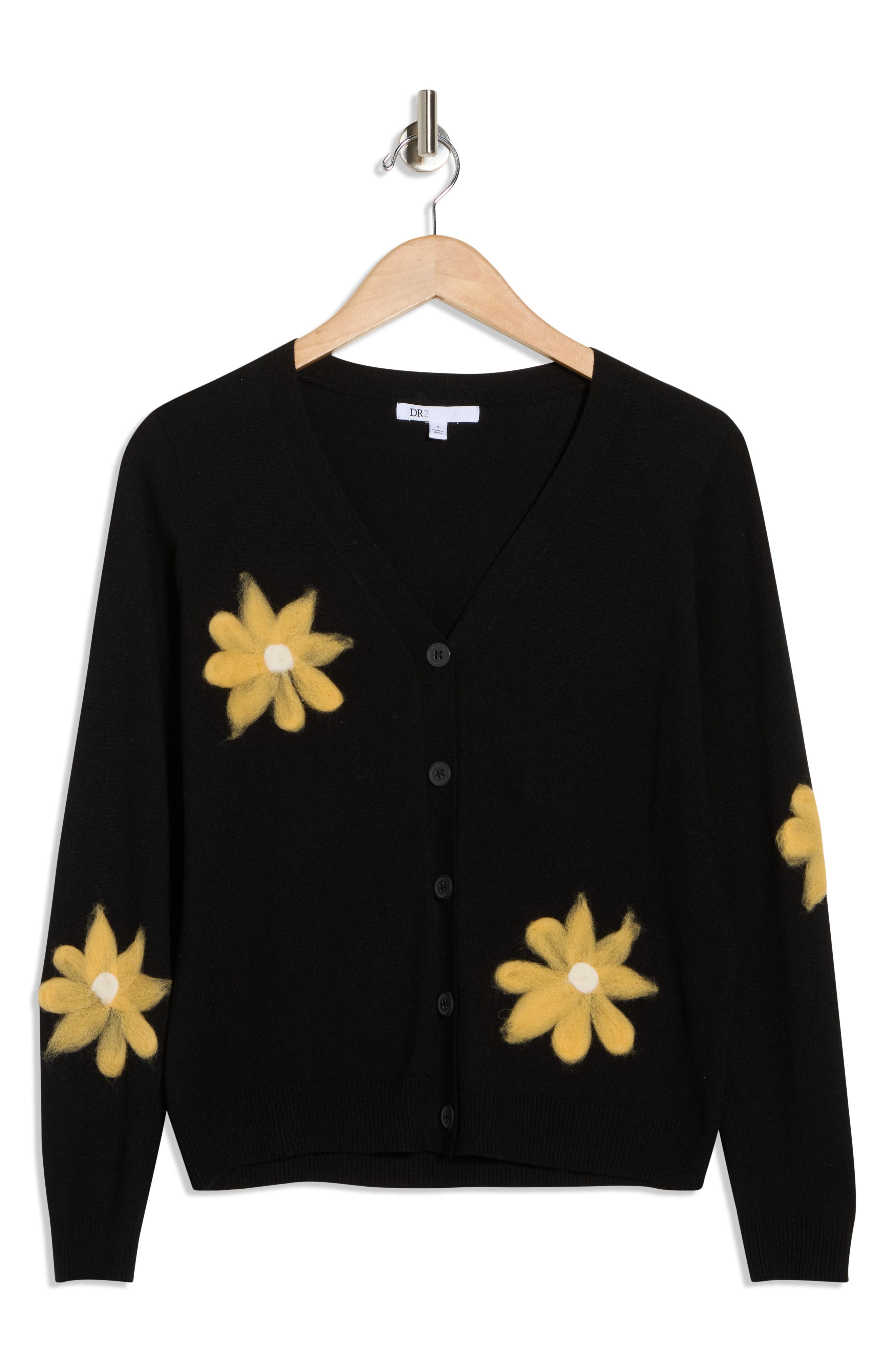 DR2 by Daniel Rainn Floral Appliqué V-Neck Cardigan