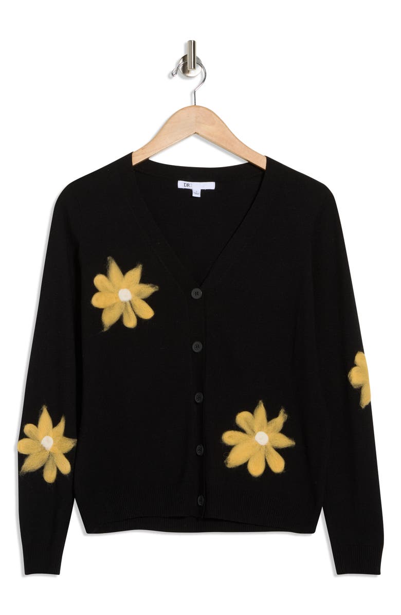 DR2 by Daniel Rainn Floral Appliqué V-Neck Cardigan, Main, color, 