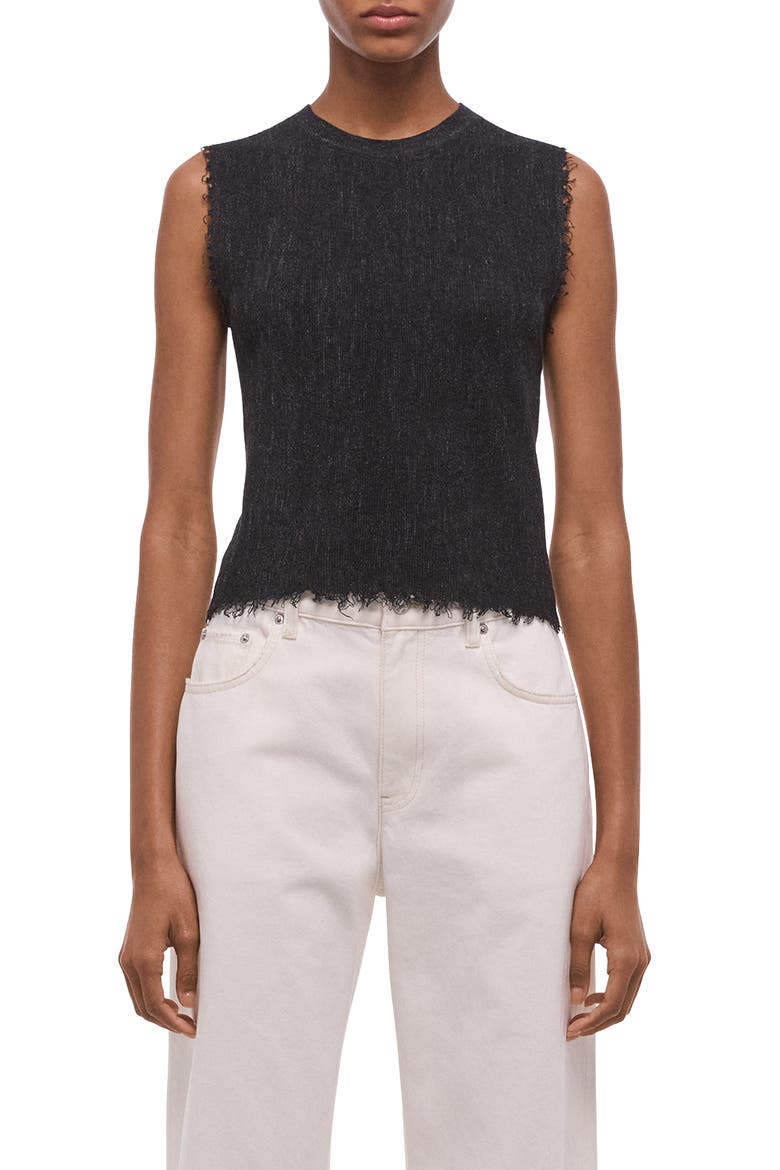 Raw Edge Linen Blend Sweater Tank, Main, color, BLACK