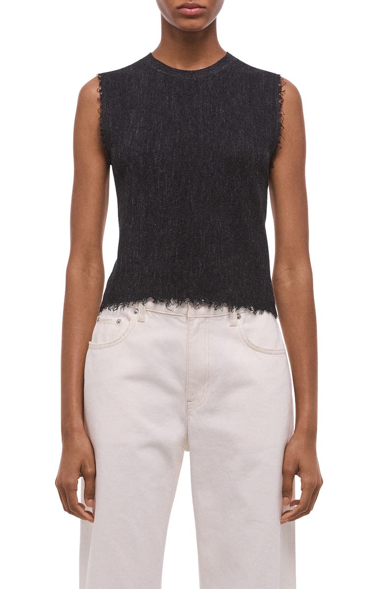 Helmut Lang Raw Edge Linen Blend Sweater Tank, Main, color, Black