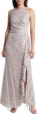 Alex Evenings Ruffle Sequin Lace Gown