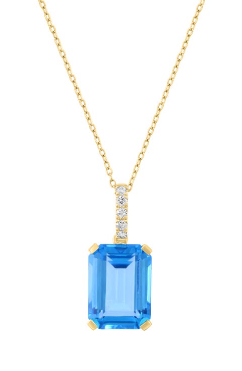 14K Yellow Gold Blue Topaz & Diamond Necklace - 0.10ct.