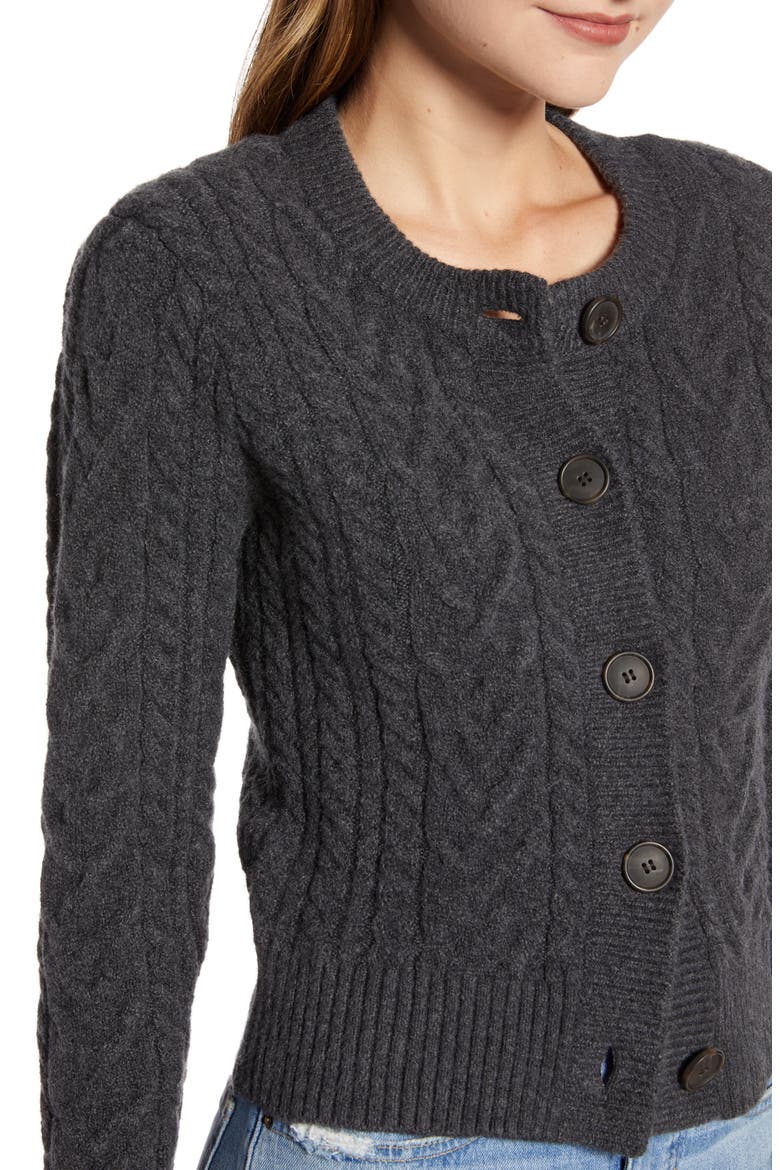 Crewneck Cable Cardigan (Nordstrom Exclusive), Alternate, color, GREY DARK CHARCOAL HEATHER