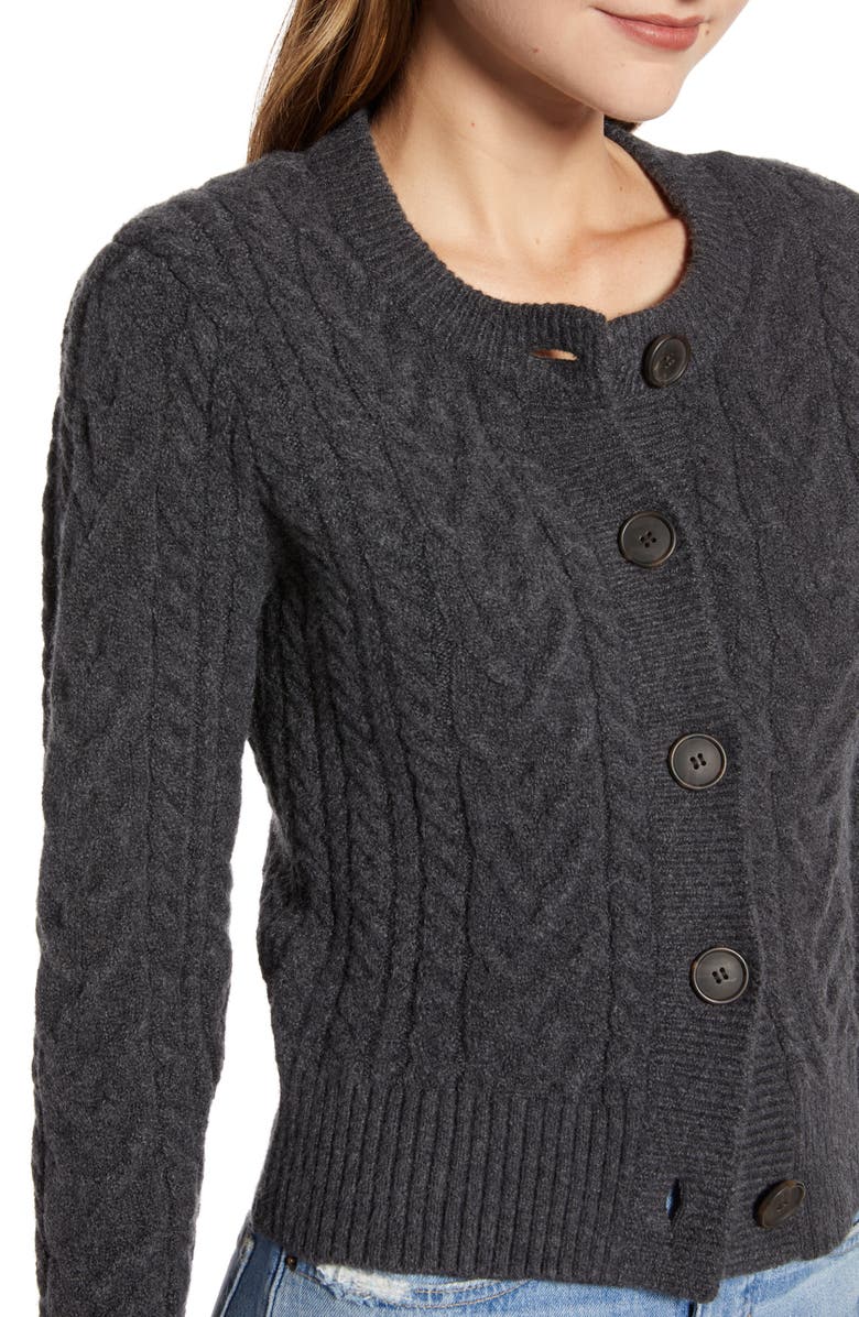 Something Navy Crewneck Cable Cardigan, Alternate, color,
