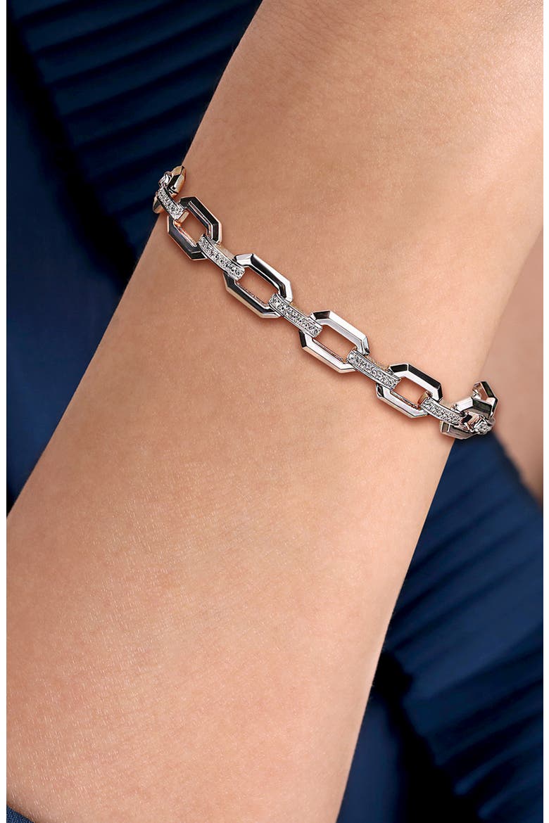 White Sapphire Link Chain Sterling Silver Bracelet, Alternate, color, STERLING SILVER