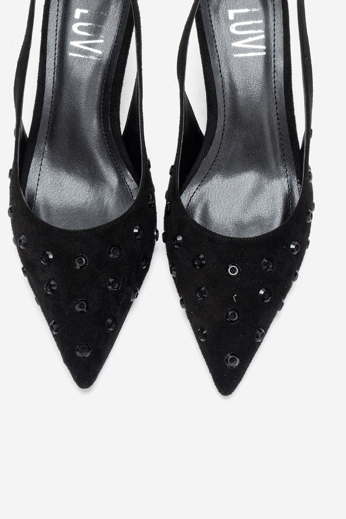 Prologue Shoes Lorex Embellished Stiletto Slingback Pump, Alternate, color, Black Suede