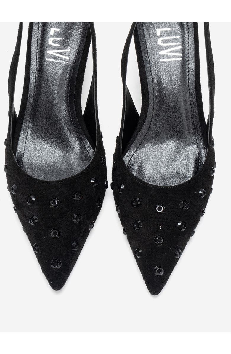 Prologue Shoes Lorex Embellished Stiletto Slingback Pump, Alternate, color, Black Suede