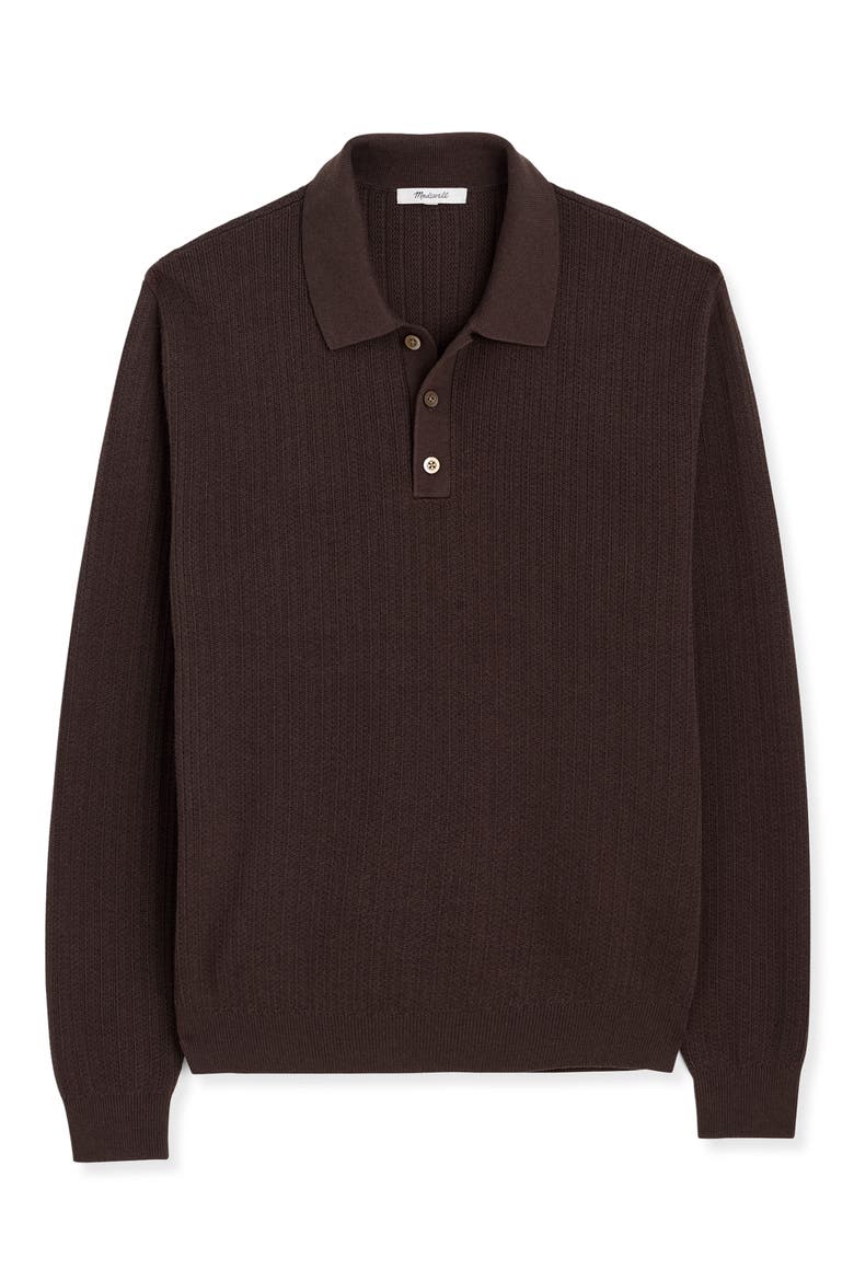 Nile Stitch Button-Up Sweater Polo, Alternate, color, DARK COCOA