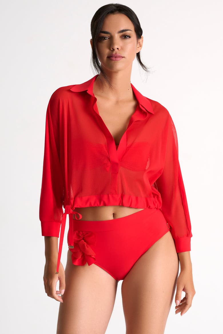 High-Waisted Bikini Bottom, Alternate, color, Red