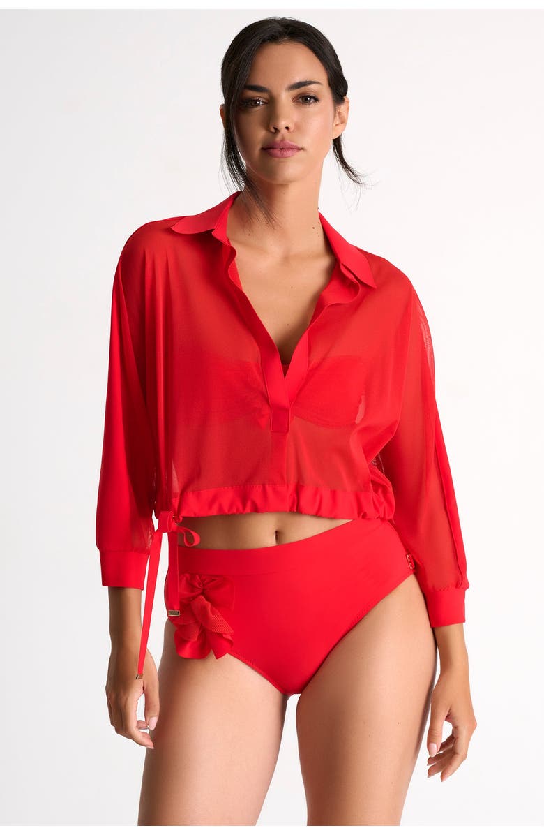 SHAN High-Waisted Bikini Bottom, Alternate, color, Red