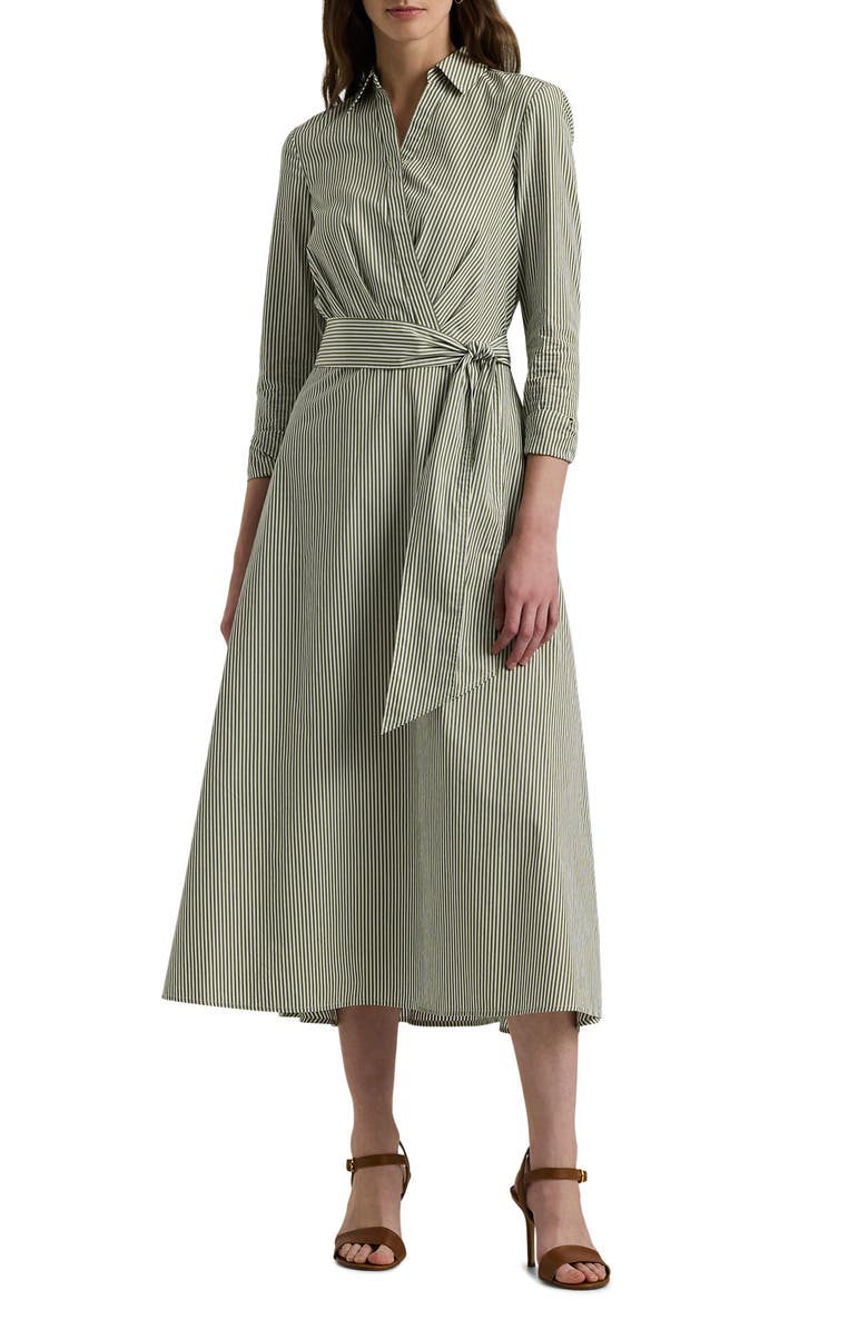 Lauren Ralph Lauren Striped Surplice Broadcloth Midi Dress, Main, color, 