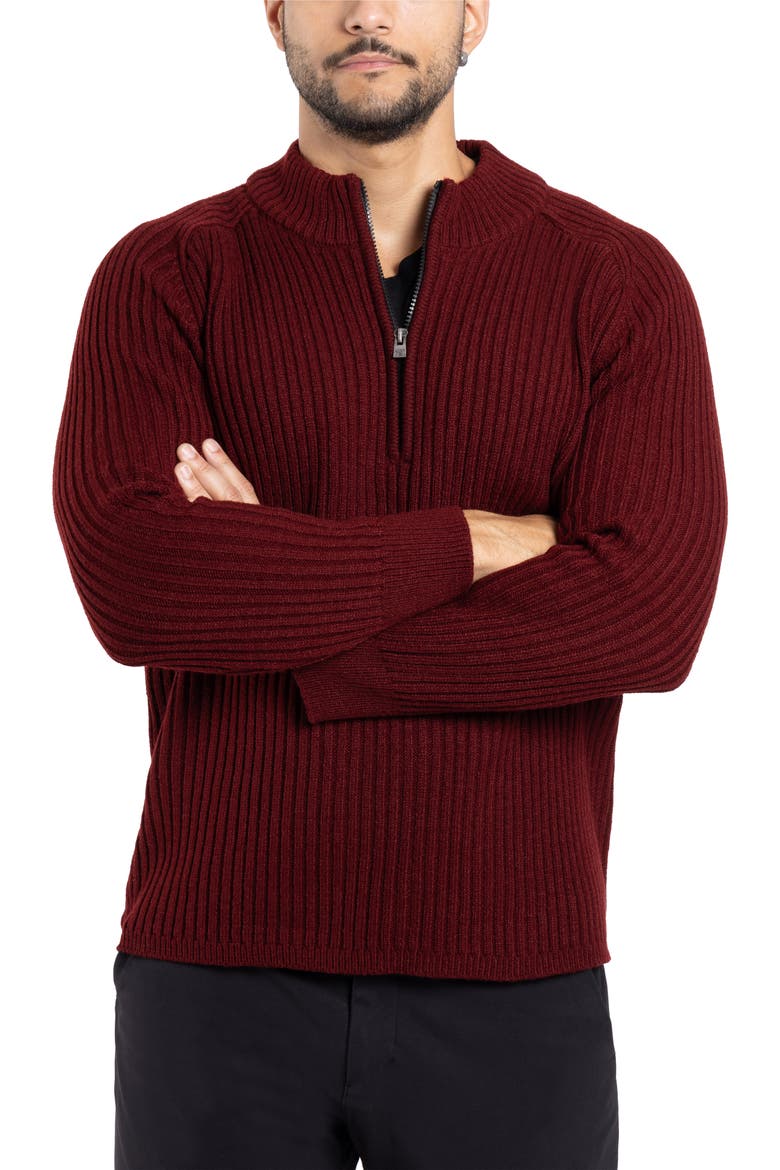 Rib Quarter Zip Sweater, Alternate, color, BURGUNDY