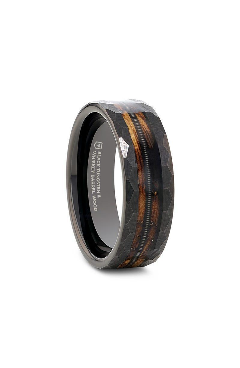 Larson Jewelers Riff Barrel Wood Tungsten Wedding Band, Main, color, Black / Brown
