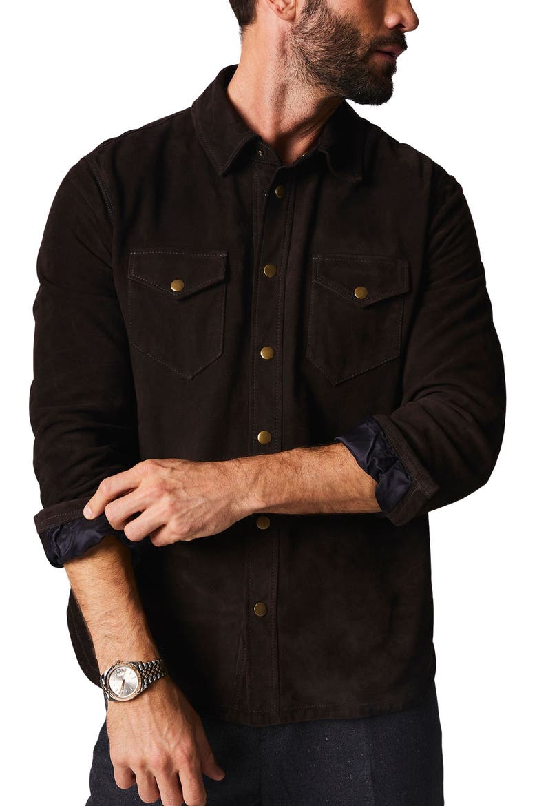 Suede Snap Front Work Shirt, Main, color, CHOCOLATE