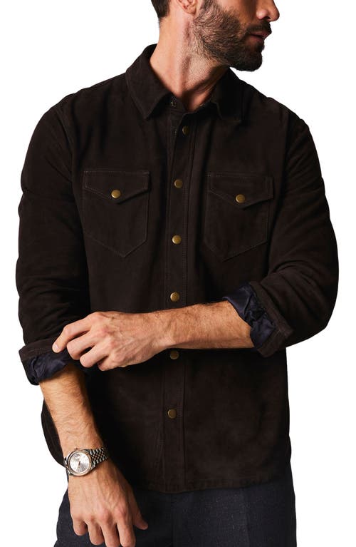 Billy Reid Suede Snap Front Work Shirt in Chocolate 