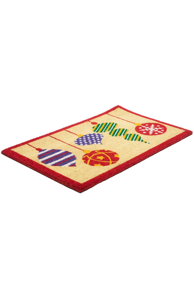 Northlight Tan Brown and Red Christmas Ornaments Coir Outdoor Doormat 18" x 30", Alternate, color, Brown