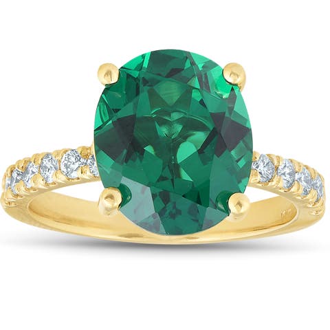 Emerald & Diamond 3/8 ct Ring 14k Gold Lab Grown